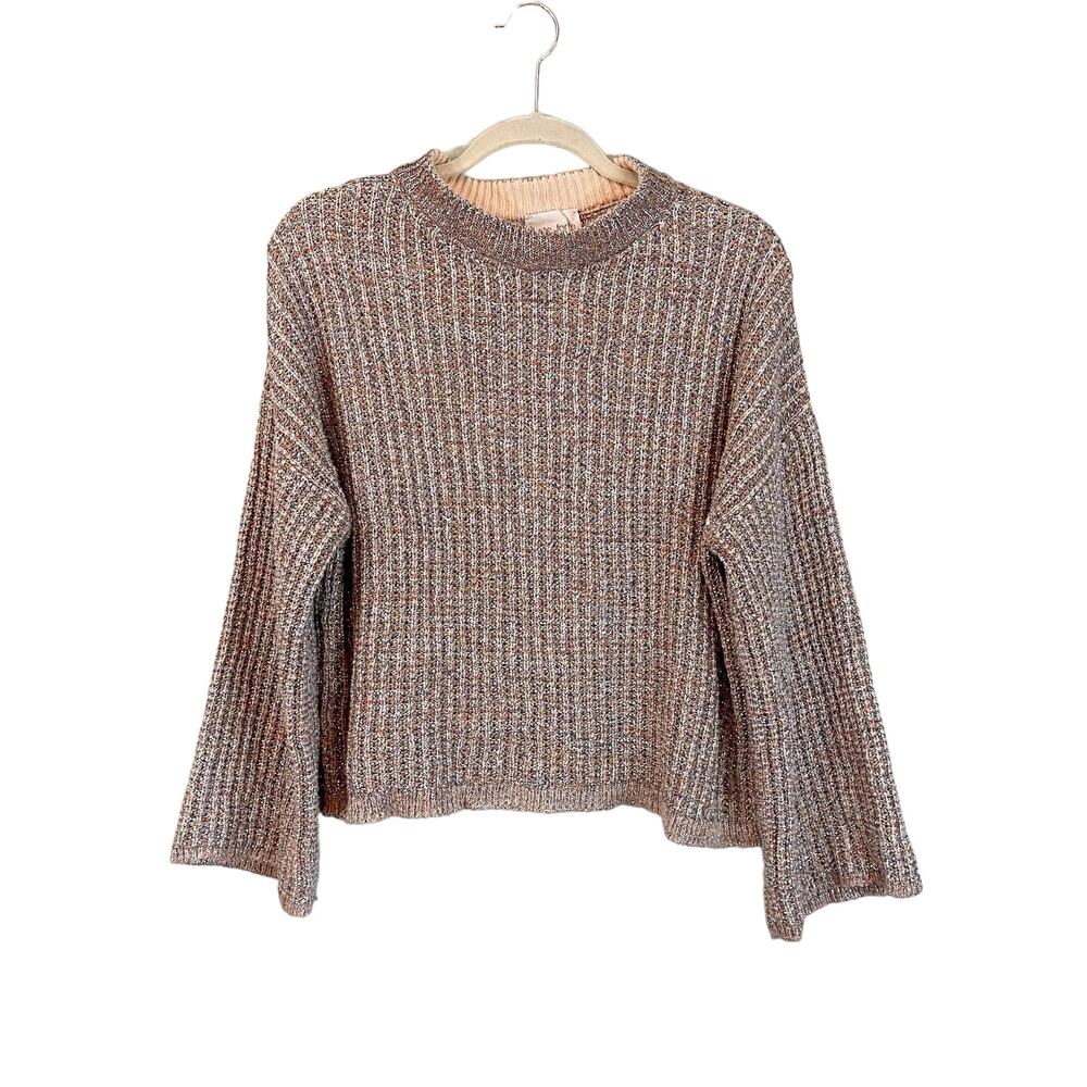 Forte Forte Italy Wool Metallic Sweater Womens XL Beige Flare Sleeve Night Party